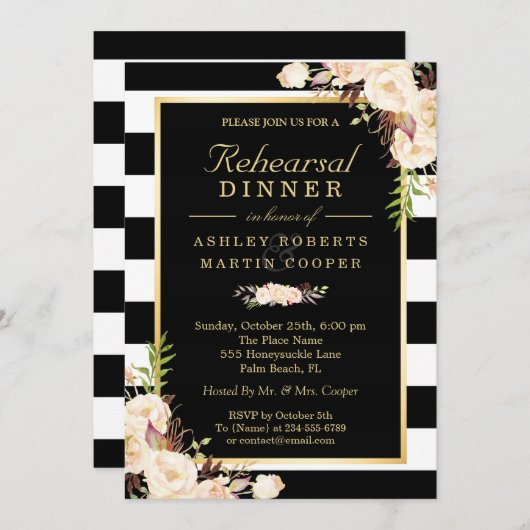 シックアイボリーホワイトフラワーズリハ結婚ーサルディナー 招待状 (正面/裏面)