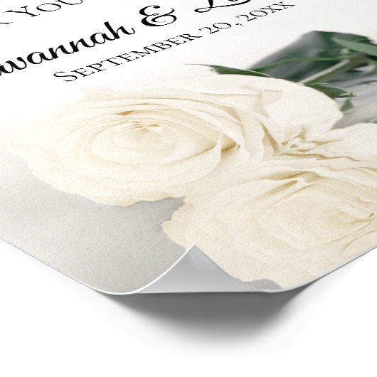 シックアイボリーホワイトローズギフト&カー結婚ドのサイン ポスター (角)