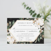 シックアイボリーマグノリアスコットン結婚フローラズミール 出欠カード (スタンド正面)