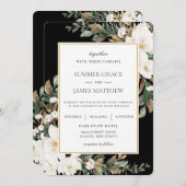 シックアイボリーマグノリアスコットン結婚フローラ 招待状 (正面/裏面)