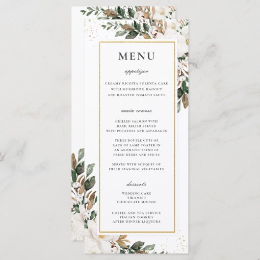 シックアイボリーマグノリアフローラ結婚グリーナリーのメニュー プログラム (正面/裏面)