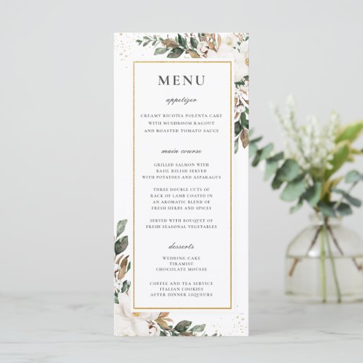 シックアイボリーマグノリアフローラ結婚グリーナリーのメニュー プログラム (スタンド正面)