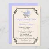 シックアイボリーヴィンテージスタイルカップルズベビーシャワー 招待状 (正面/裏面)