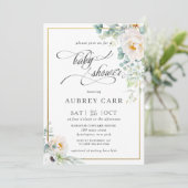 シックアイボリー牡丹バラフローラグリーナリーベビーシャワー 招待状 (スタンド正面)