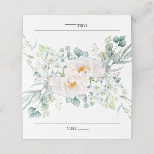 シックアイボリー牡丹ホワイトフローラユーカリ結婚ス プレイスカード (外部開封)