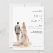 シックアイボリー金ゴールドグレーフローラカップル結婚写真 招待状 (正面)