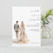 シックアイボリー金ゴールドグレーフローラカップル結婚写真 招待状 (スタンド正面)