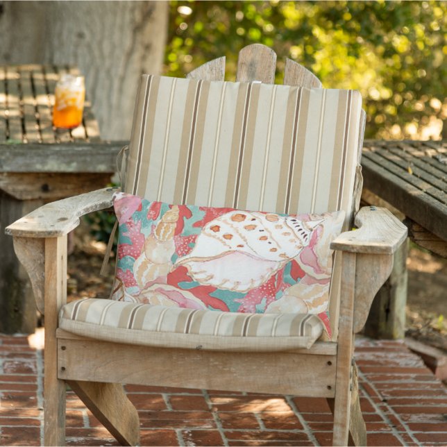 シックアクアターコイズコーラルレッドシーシェルズパターン アウトドアクッション (椅子)