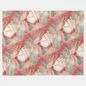 シックアクアターコイズコーラルレッドシーシェルズパターン フリースブランケット (正面(横))