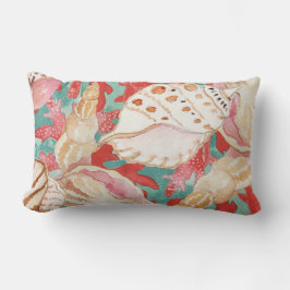 シックアクアターコイズコーラルレッドシーシェルズパターン ランバークッション