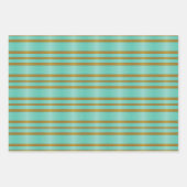 シックアクアブルーと金ゴールド ストライプの ラッピングペーパーシート (正面)