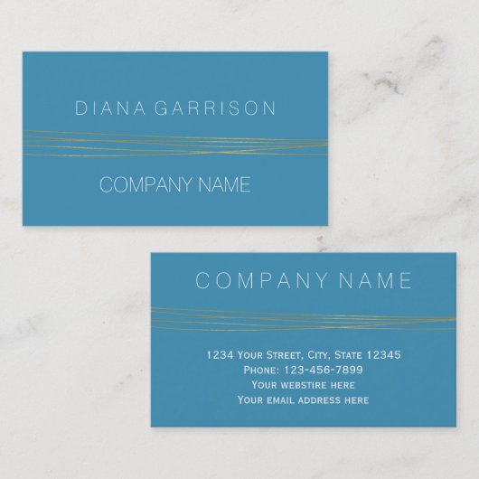 シックアクアブルー金ゴールドエレガント抽象芸術 名刺 (正面/裏面)