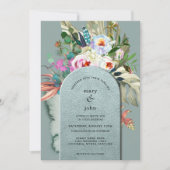 シックアクアマリンティール(緑がかった色)ユーカリプタアーチ 招待状 (正面)