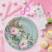 シックアクアマリンパーソナライズされたフローラユーカリ ペーパープレート (パーティー)