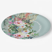 シックアクアマリンパーソナライズされたフローラユーカリ ペーパープレート (アングル)