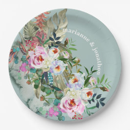 シックアクアマリンパーソナライズされたフローラユーカリ ペーパープレート