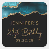 シックアゲテゲードティール（緑がかった色）金ゴールド21st誕生日パーティー スクエアシール (正面)