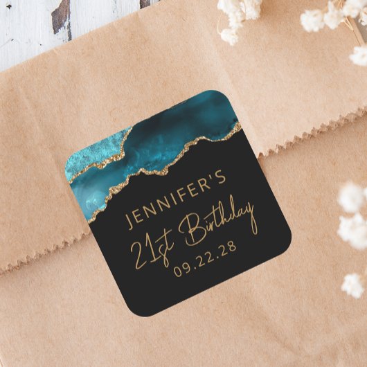 シックアゲテゲードティール（緑がかった色）金ゴールド21st誕生日パーティー スクエアシール