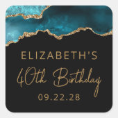 シックアゲテゲードティール（緑がかった色）金ゴールド40th誕生日パーティー スクエアシール (正面)