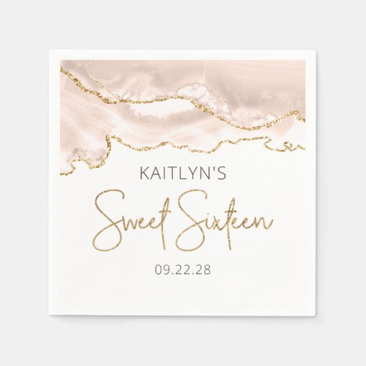 シックアゲートアイボリー金ゴールドスウィート16誕生日 スタンダードカクテルナプキン (正面)