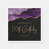 シックアゲートゲードパープル金ゴールド50th誕生日 スタンダードカクテルナプキン (正面)