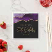 シックアゲートゲードパープル金ゴールド80th誕生日 スタンダードカクテルナプキン (インサイチュ)