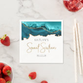 シックアゲートティール(緑がかった色)ブルー金ゴールドスウィート16誕生日 スタンダードカクテルナプキン (インサイチュ)