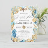 シックアンダーザシーマーメイドブライダルシャワーブルー金ゴールド 招待状 (スタンド正面)