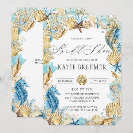 シックアンダーザシーマーメイドブライダルシャワーブルー金ゴールド 招待状