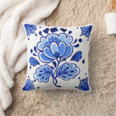 シックアンティークオランダデルフトブルーフラワーズパターン クッション (ブランケット)