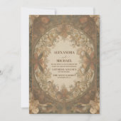 シックアンティークヴィンテージアールヌーボー結婚フローラ 招待状 (正面)