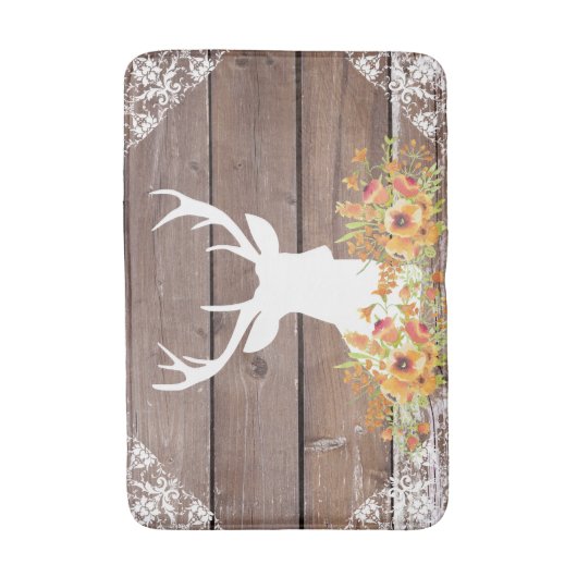 シックアンティーク素朴バーンウッドディアー〔雄ジカの〕枝角 バスマット (正面縦)