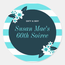 シックアンドセクシーティール(緑がかった色)ホワイト60th誕生日Soiree ラウンドシール