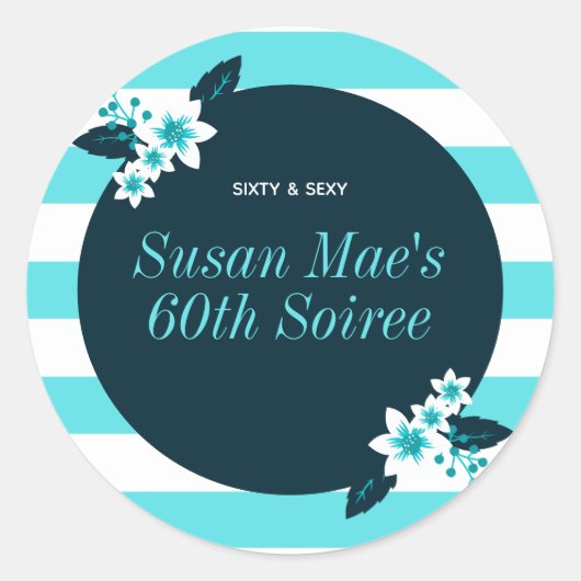 シックアンドセクシーティール(緑がかった色)ホワイト60th誕生日Soiree ラウンドシール (正面)
