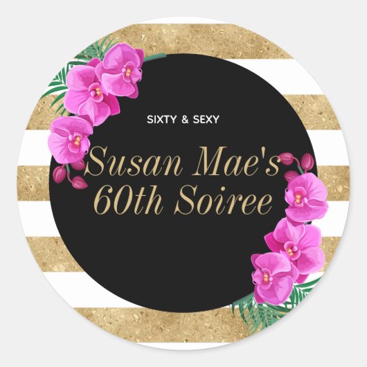 シックアンドセクシー金ゴールドブラック60th誕生日 ラウンドシール (正面)