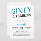 シックアンドファブラスターコイズ60誕生日 招待状 (正面/裏面)