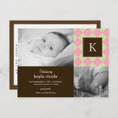 シックアーガイルベビーガール誕生のお知らせ 案内ポストカード (正面/裏面)