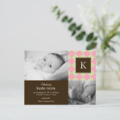 シックアーガイルベビーガール誕生のお知らせ 案内ポストカード (スタンド正面)