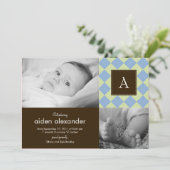 シックアーガイル柄の男の赤ちゃん誕生の発表 案内状 (スタンド正面)