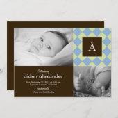 シックアーガイル柄の男の赤ちゃん誕生の発表 案内状 (正面/裏面)