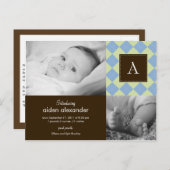 シックアーガイル男の赤ちゃん誕生発表 案内ポストカード (正面/裏面)