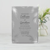 シックアートシルバーグレーリーフグリッター縁ど結婚ズ 招待状 (スタンド正面)