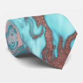 シックアートバラ金ゴールドアクアミントブルーマーブルパターン ネクタイ (ロール)