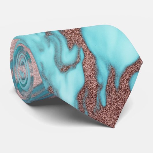 シックアートバラ金ゴールドアクアミントブルーマーブルパターン ネクタイ (ロール)