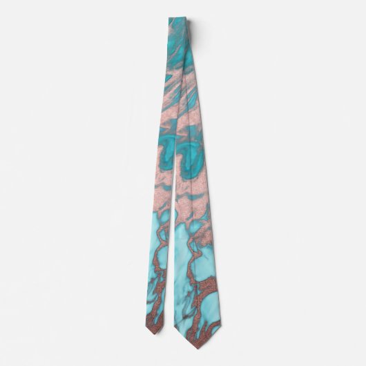 シックアートバラ金ゴールドアクアミントブルーマーブルパターン ネクタイ (裏面)