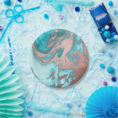 シックアートバラ金ゴールドアクアミントブルーマーブルパターン ペーパープレート (パーティー)