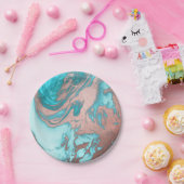 シックアートバラ金ゴールドアクアミントブルーマーブルパターン ペーパープレート (パーティー)