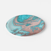 シックアートバラ金ゴールドアクアミントブルーマーブルパターン ペーパープレート (アングル)