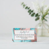 シックアートバラ金ゴールドアクアミントブルーマーブルパターン ロイヤリティカード (スタンド正面)