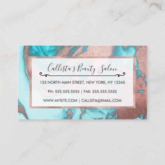 シックアートバラ金ゴールドアクアミントブルーマーブルパターン ロイヤリティカード (裏面)